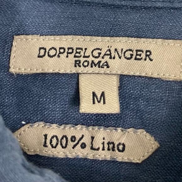 NWOT DOPPELGANGER ROMA Shirt Men M Linen Blue/Navy Long-Sleeve Button-Up - Picture 2 of 4